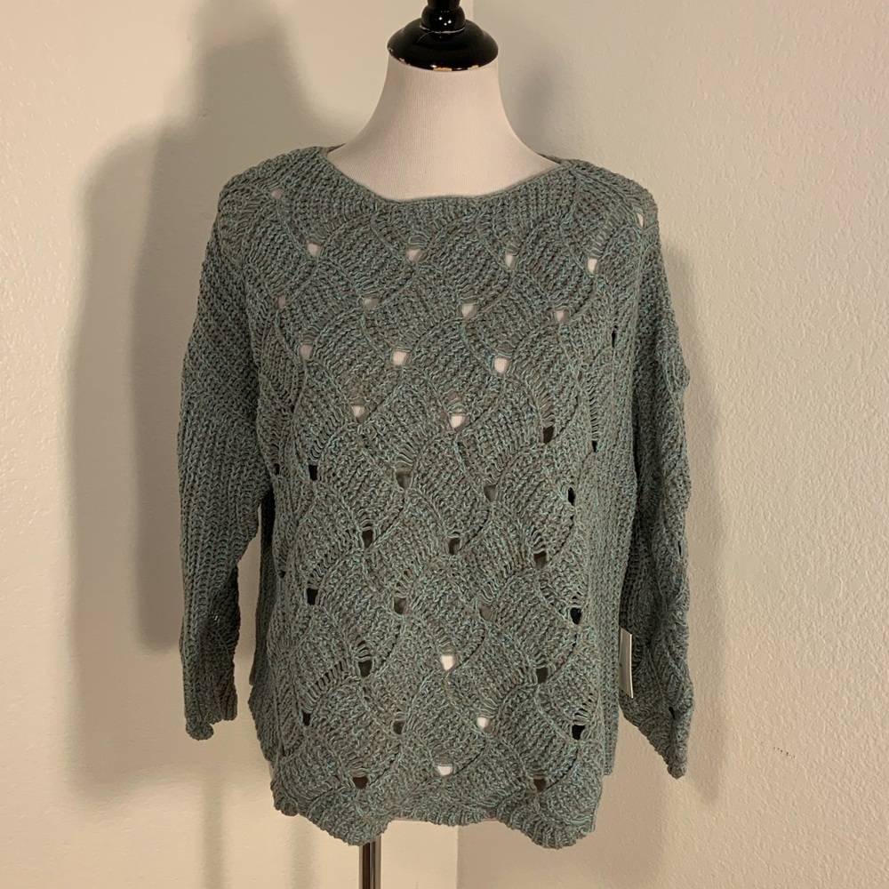 NWT Andrea Jovine Grey & Turquoise Sweater - Size Large